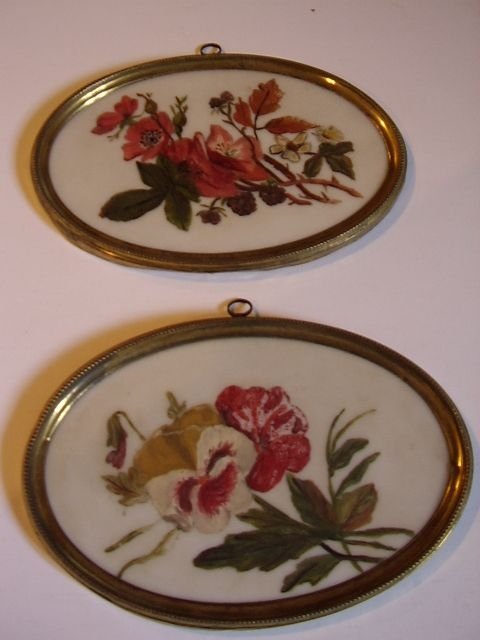 victorian porcelain hand painted minature wall plaques