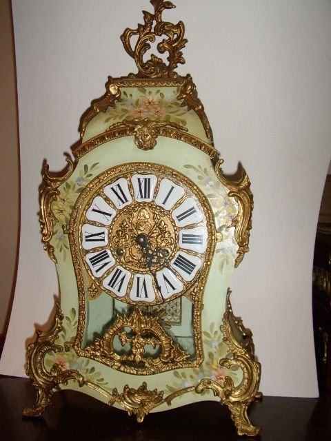 french louis style ormolu bracket clock twin bell ringing copy painted case with porcelain roman numerals