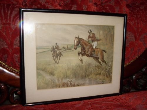 watercolour of hunt in progress signed wmontgomeryone of a pair
