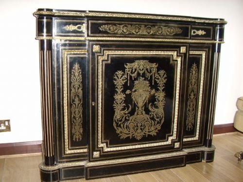 early victorian brass inlaid ebonised credenza c1840