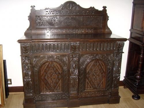 c1850 carved oak sideboard with drawers ornate back