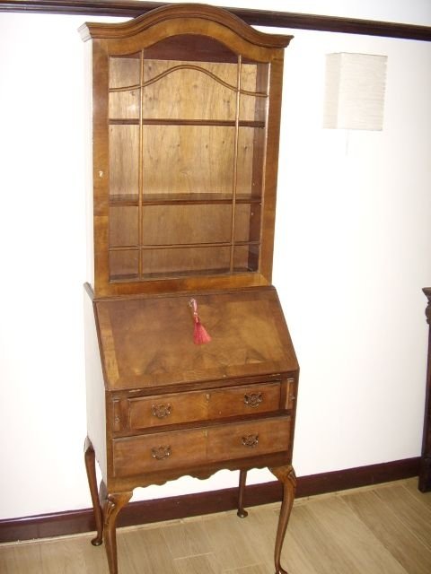 c191020 mahogany bureaux bookcase on queen anne legs