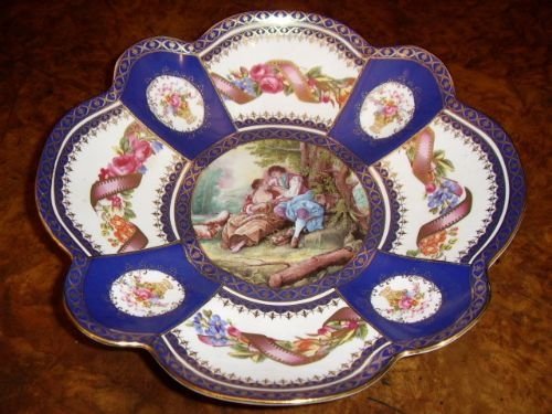 continental porcelain dish decorated with flowers cameo scene in centre
