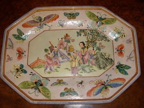 oriental japanese heavily enamelled table plate with butterfly decoration