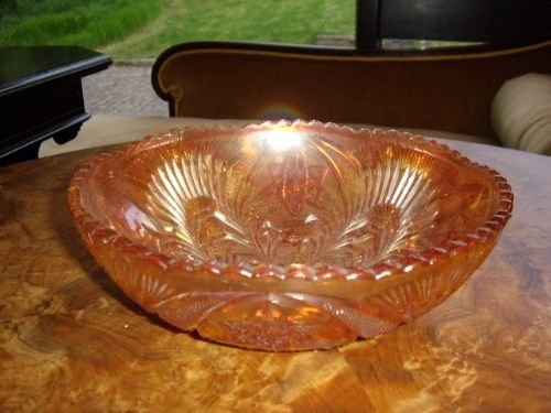 orange carnival glass bowl with deep chunky cut