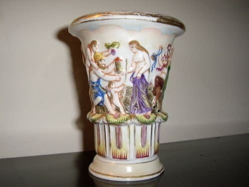 a continental naples porcelain doccia vase depicting a neoclassical story