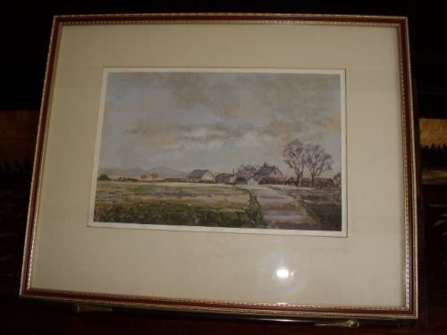 pastel landscape depicting farmyard scene signed fpearson