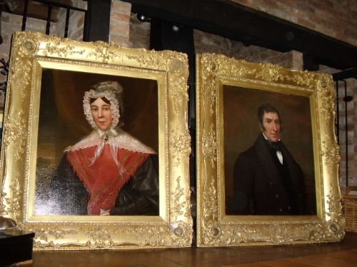 pair of victorian oil on canvas portraits of an english gentleman lady in amazing original gilt frames c18001840 43 inches x 38 inches