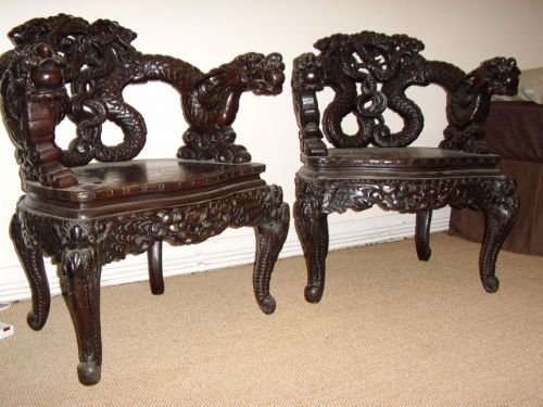 a pair of carved mahogany chinese dragon armchairs c190020 fully rewaxed