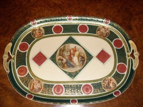 large continental porcelain vienna tray inset with neo classical cameo scenes 18 x 12 inches
