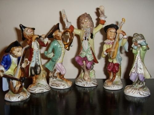 continental factory meissen style monkey band musicians playing with conductor