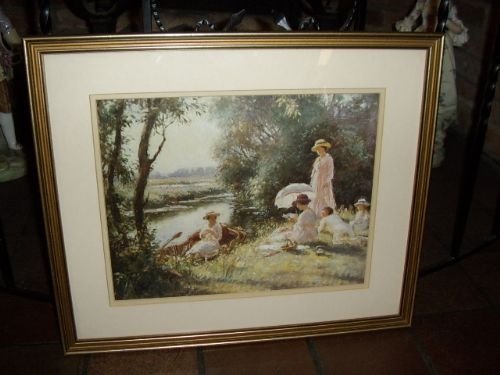 impressionist style print under glass titled afternoon by the river by artist william kay blacklock 20 x 17 inches