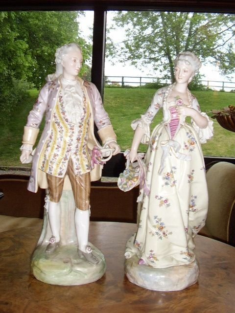 quality pair of continental porcelain figurines circa 186080 19 inches high