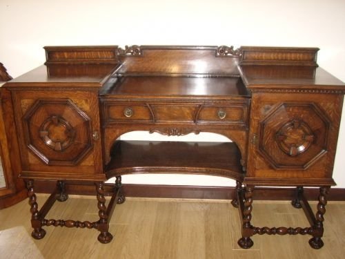 waring gillows hand crafted oak sideboard with burr walnut inlay c1910
