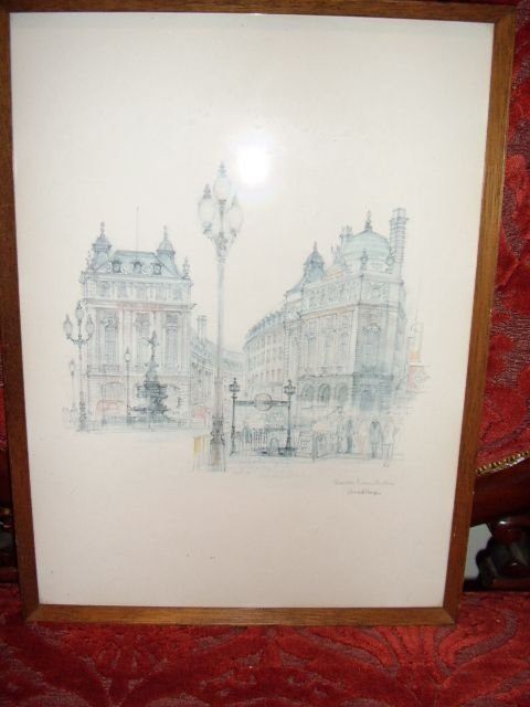 quality print of picadilly circus london after original pencil drawing 11 x 15 inches