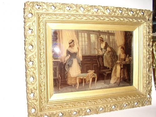 victorian chrystoleon painting on glass in ornate frame c184050