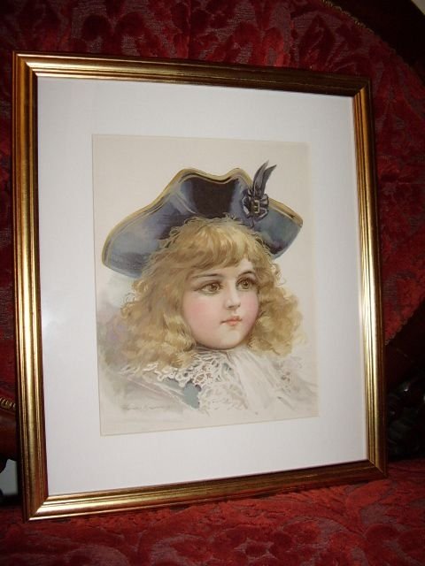 early original print of young girl by childrens illustrator frances brundage c18541937 155 inches x 135 inches reframed