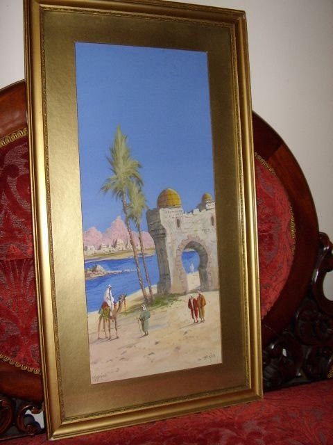 egyptian watercolour of a view on the nile c190020 15 x 27 inches