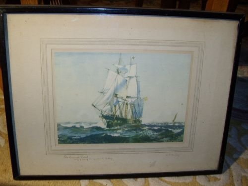 quality print of sailing ship signed on border by artist gsbagley c1900 17 x 13 inches