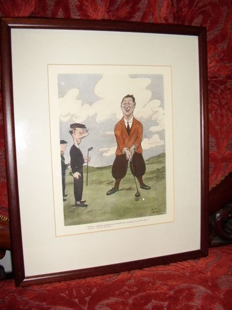 rare early hand coloured novalty print of golfers after the original signed drawing by hmbateman c1920 12 x 145 inches