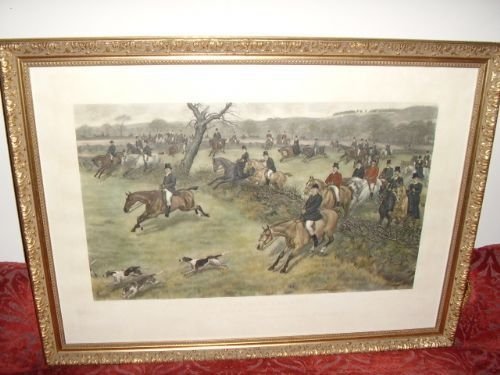 hand coloured engraving blue buff sodbury vale full cry c1888 in new frame