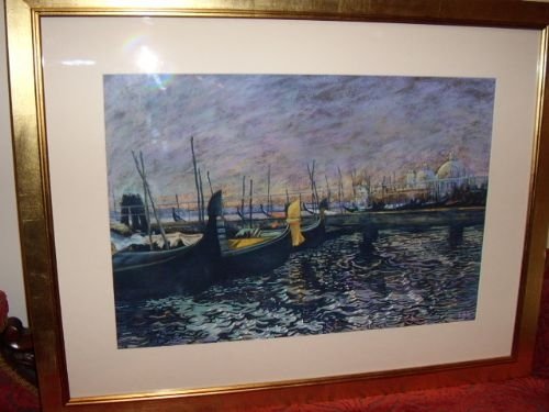pastel painting of venice under moonlight 27 x 35 inches remounted new gilt frame