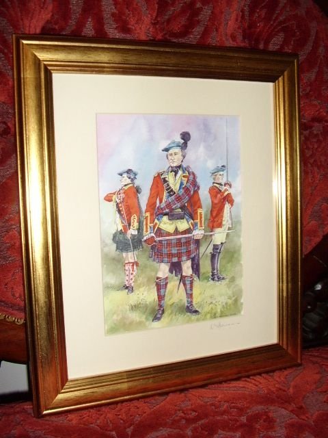 first signed copy print of highlanders by artist aeharrison after his original watercolour painting h145 x w125 inches