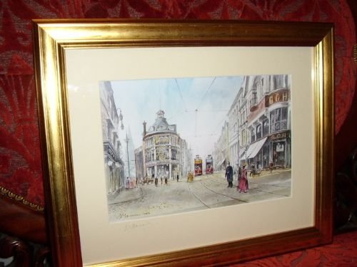 first signed copy print of high street leicester back in 1900's by artist aeharrison after his original watercolour painting w165 x h135 inches