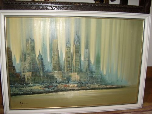 new york contempory oil on canvas using pallet knife pre twin towers era c1950