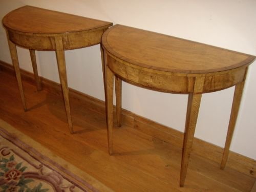 a fine pair of regency design demilune console tables beautifully hand crafted veneered with tapered legs