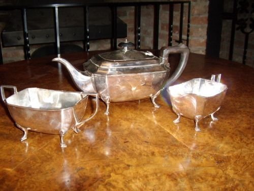 silver plated three piece tea set