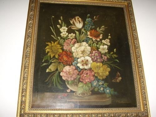 dutch still life flower oil painting victorian 19th century european school signed evanderman