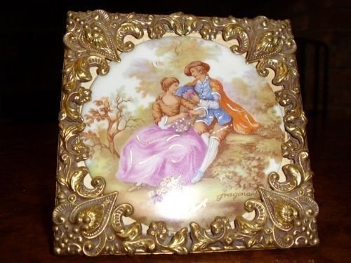 limoges porcelain enamelled cameo picture presented in pressed gilt brass ornate frame