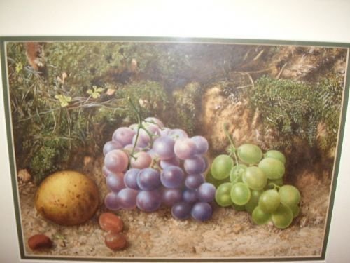 still life watercolour of fruit on a mossy bank after james tclapham