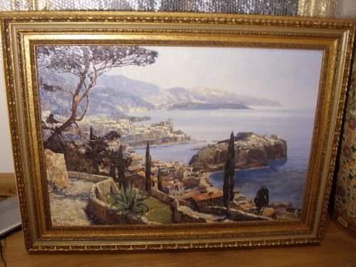 mediteranian enhanced print depicting a magnificent sea view over a rocky bay 4ft x 3ft