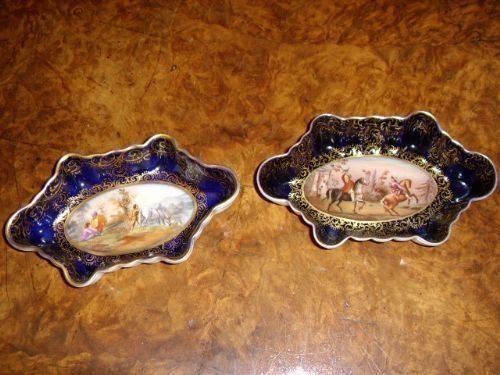a fine pair of hand painted continental sevres minature pin trays