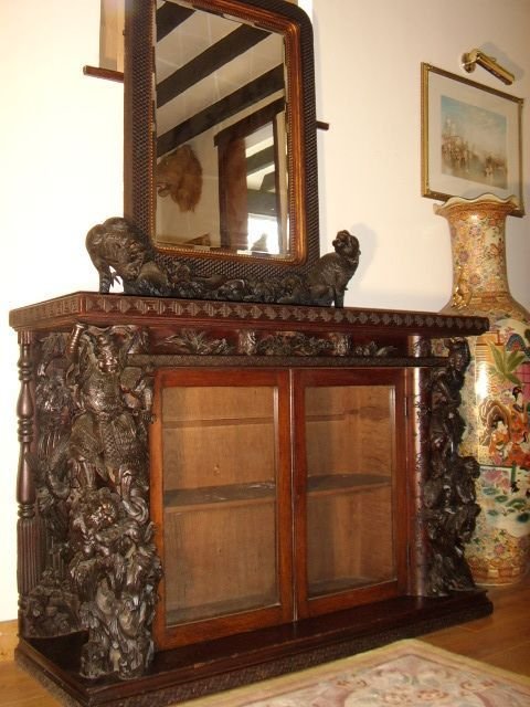 chinese carved rosewood sideboard with mirror back samuri warriors c18801900