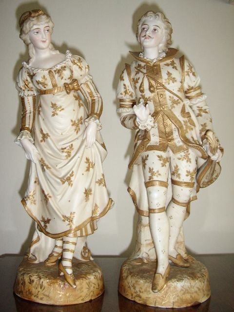 bisc porcelain figurines by adolf herman c1886 15 ins high
