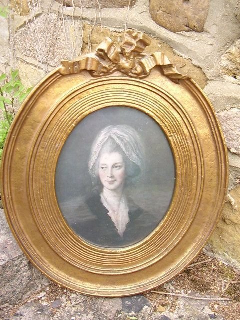 queen charlotte early print under glass in gesso gilt oval frame 17 x 145 inches