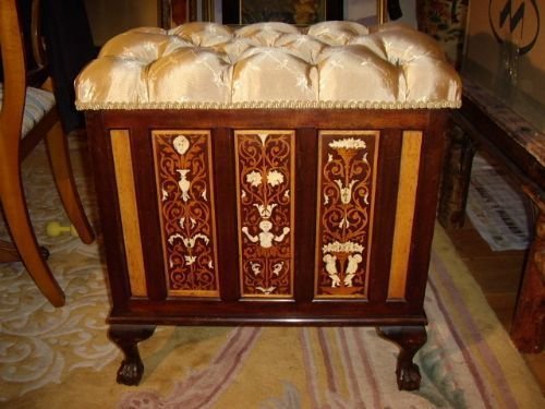 dressing table stool inlaid with ivory decorated with cherubs standing on ball claw feet c18901910