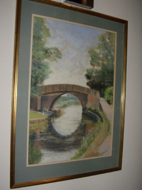 pastel painting of foxton canal bridge near foxton locks in leicestershire