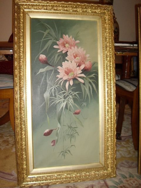 19th century botanical flower still life oil painting finished to the highest of standards presented in a beautiful decorative gesso gilt frames measuring 3 ft 5 x 1 ft11 inches