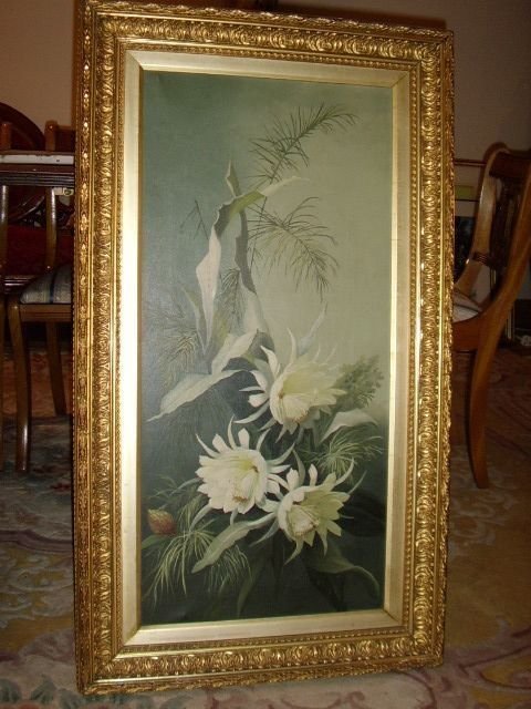 19th century botanical flower still life oil painting finished to the highest of standards presented in a beautiful decorative gesso gilt frames measuring 3 ft 5 x 1 ft11 inches