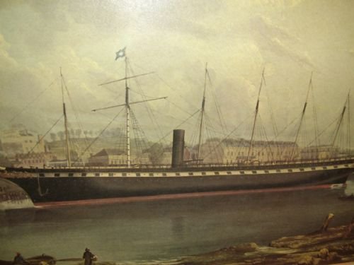 chromo lithograph of the ssgreat britain passenger steamship in service 18451886 docked in bristol 21 x 17 framed under glass c190020
