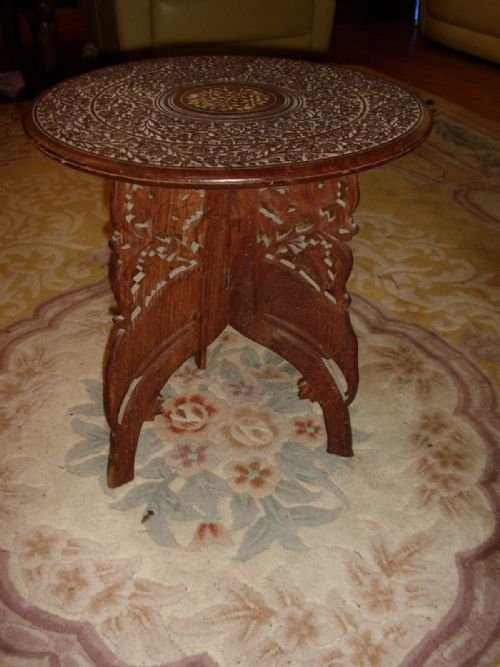 rosewood carved indian lamp table with folding detachable ornate legs 185 high