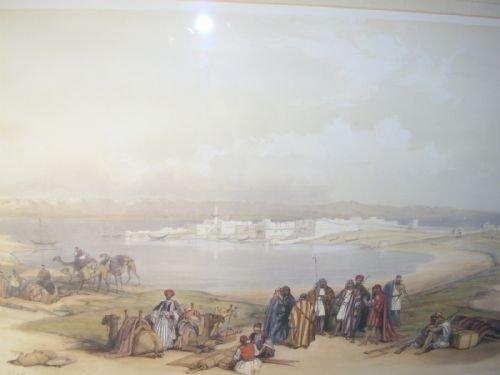 lithograph coloured print of suez egypt after watercolour painting by artist david roberts ra c1839 size 3075 x 25 inches