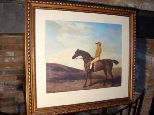 early sporting print of a mounted jockey presented in a beautifully carved decorative oak frame size 2825 x 3125