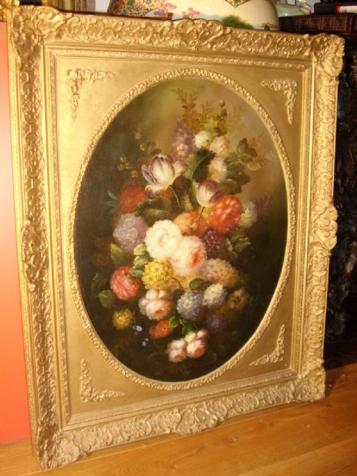 still life flower oil painting on canvas signed d macnab in a decorative gilt frame 325 x 395 inches