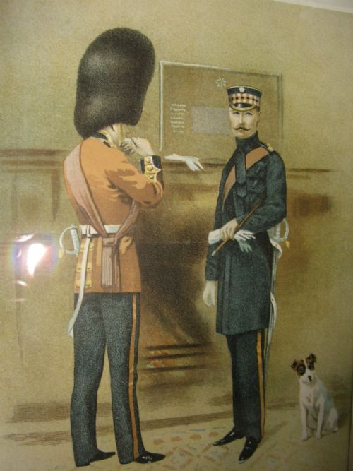 victorian coloured print of scots guardsman with jack russell dog after painting by artist gdgiles c1887 12 x 145 inches