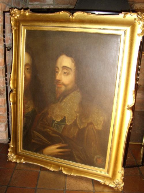 18th century oil portrait of king charles 1st after van dyck's triptych three headed version later cut down